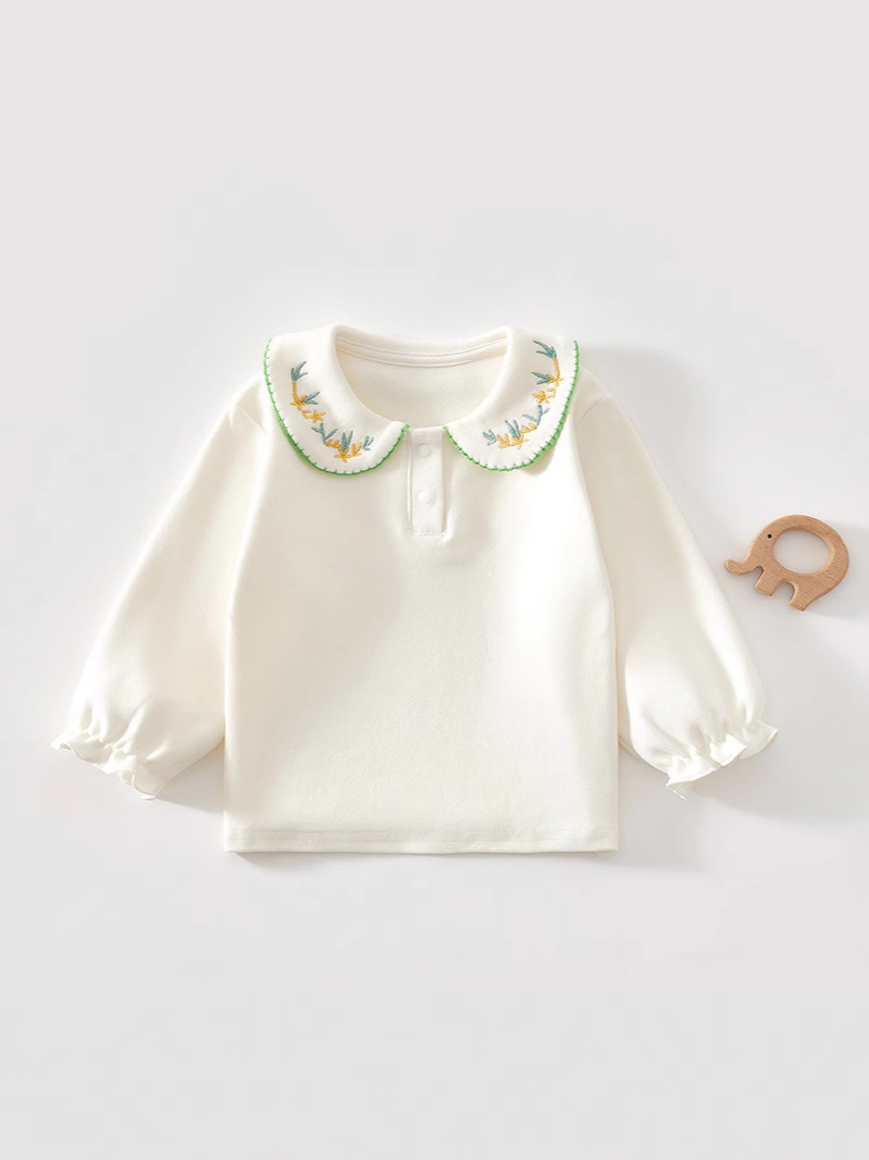 Girls' T-shirt autumn clothing baby girl base coat 2024 new baby long sleeve clothes spring and autumn western style shirt top