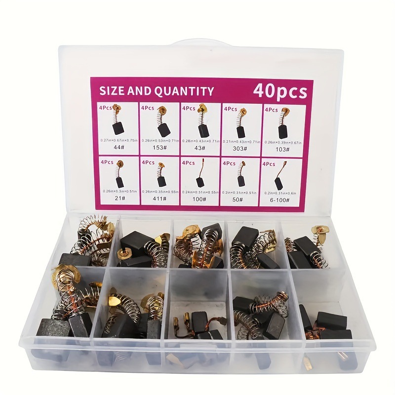 40Pcs Motor Carbon Brushes Contain 10 Different Specifications Carbon Brushes for Maintenance of Carbon Brush Motors
