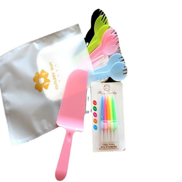 Four-in-one cake tableware set disposable cake knife and fork plate set birthday knife and fork plate source manufacturers