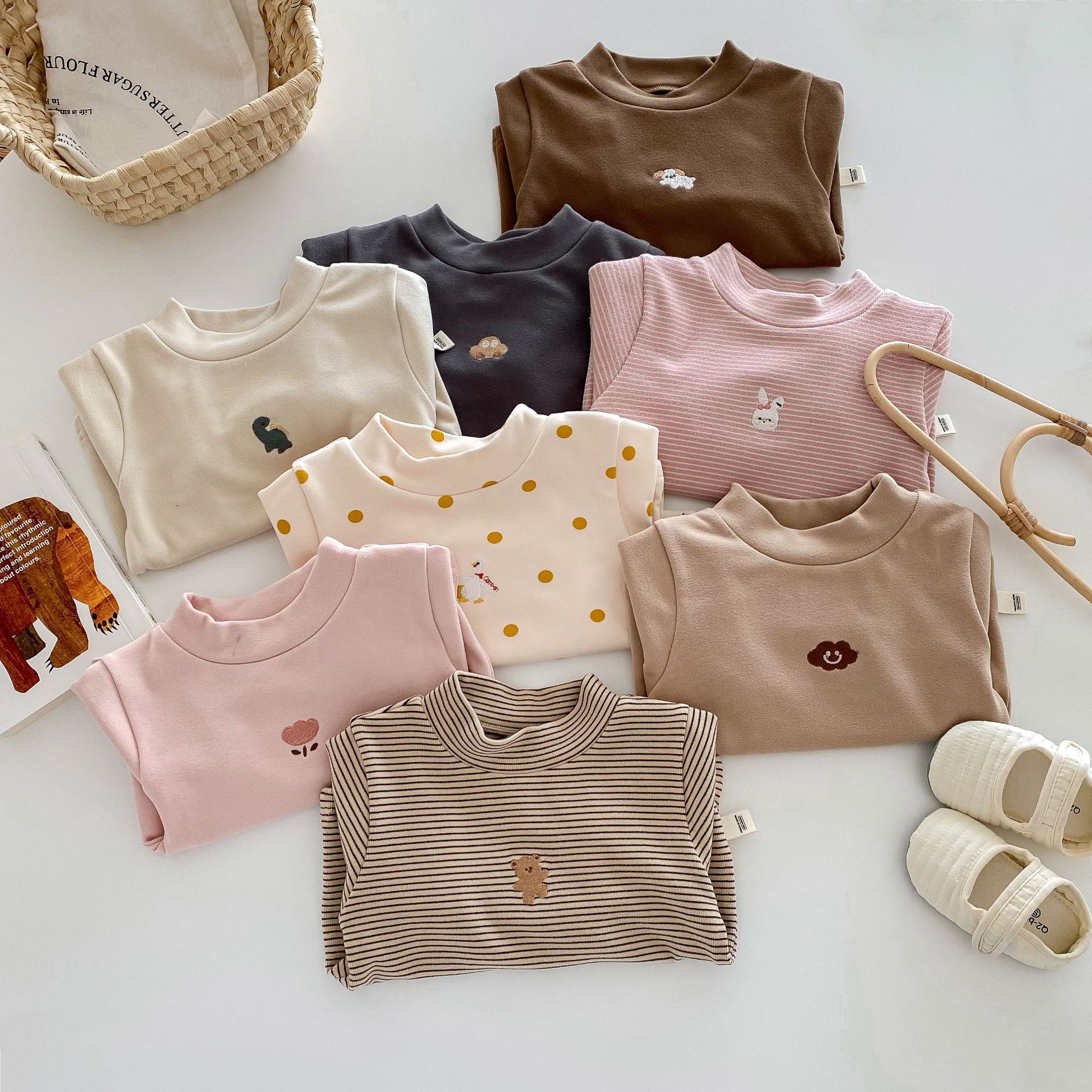 Children's Thermal Base Layer Shirt 0-5 Years Old Winter Little Left Little Right Stylish Cartoon Inner Wear for Girls and Boys Winter Clothing Ay648