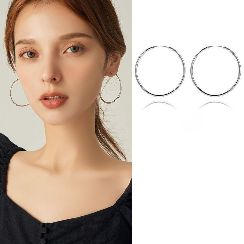 Hot Selling Explosions S925 Silver Needle Gap Big Ear Ring Earrings Round Size Ear Buckle Women's Big Ear Ring Jewelry