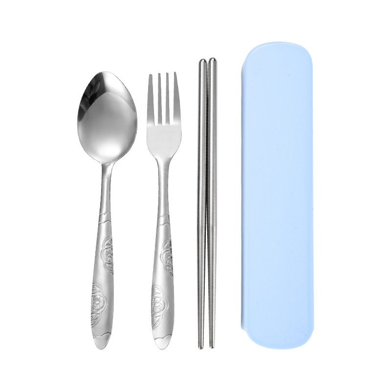 Stainless Steel Portable Tableware Set Creative Outdoor Chopsticks, Forks and Spoons Three-Piece Set Office Worker Spoon and Fork Pull-Out Box Wholesale