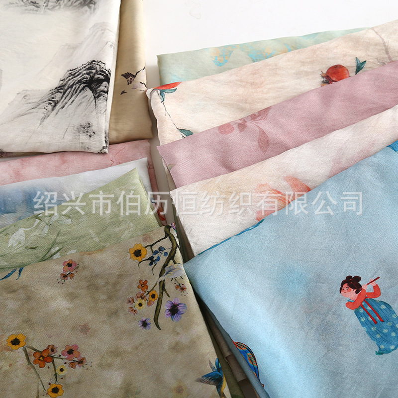 Gastrodia Digital Printed Fabric Summer Thin New Chinese Style National Style dress Cheongsam Hanfu Children's Wear Fabric