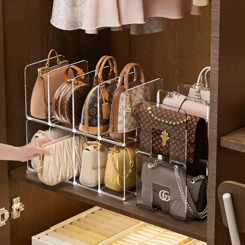 ✅ Bag Storage Acrylic Partition Wardrobe Partition Organizer Box Transparent Display Stand Non-Deformable Hanging Bag