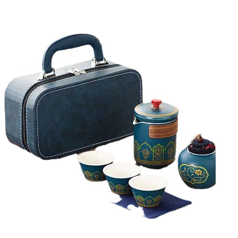 Portable Travel Tea Set Set Outdoor Tea Bag Ceramic One Pot Three Cups Portable Car Express Cup Set