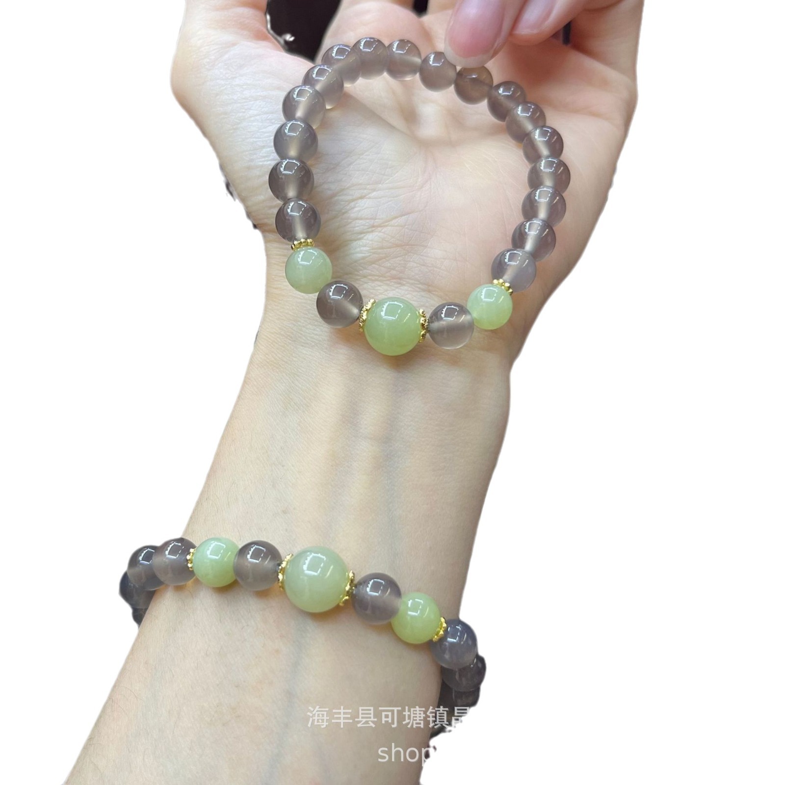 Natural Smoky Purple Grey Agate Bracelet with Hetian Jade Girl's Bracelet Jewelry Crystal Internet Celebrated Wholesale Live Welfare