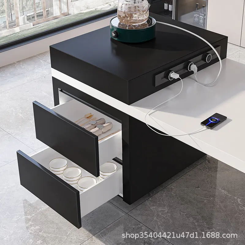 Modern minimalist rock board island table table integrated retractable basin multi-functional bar table induction cooker sink