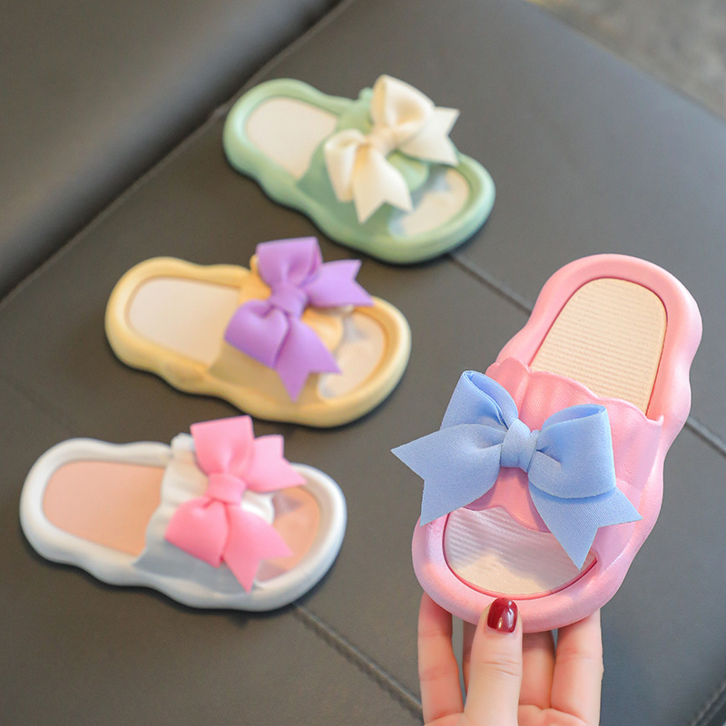 Children's Slippers Summer Girls Princess Bow Family Non-Slip Soft Bottom Outer Wear Fashionable Little Girl Slippers
