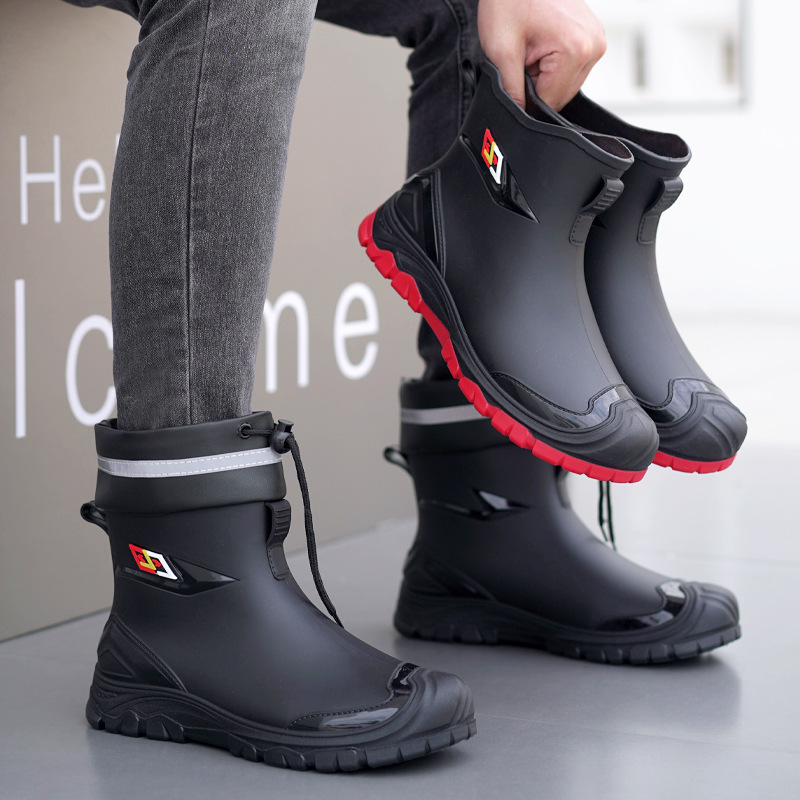 Men's Waterproof Shoes, Rain Boots, Non-Slip Rain Boots, Short-Tube Fashionable Rubber Shoes, Korean Style Footwear Wholesale Cross-Border