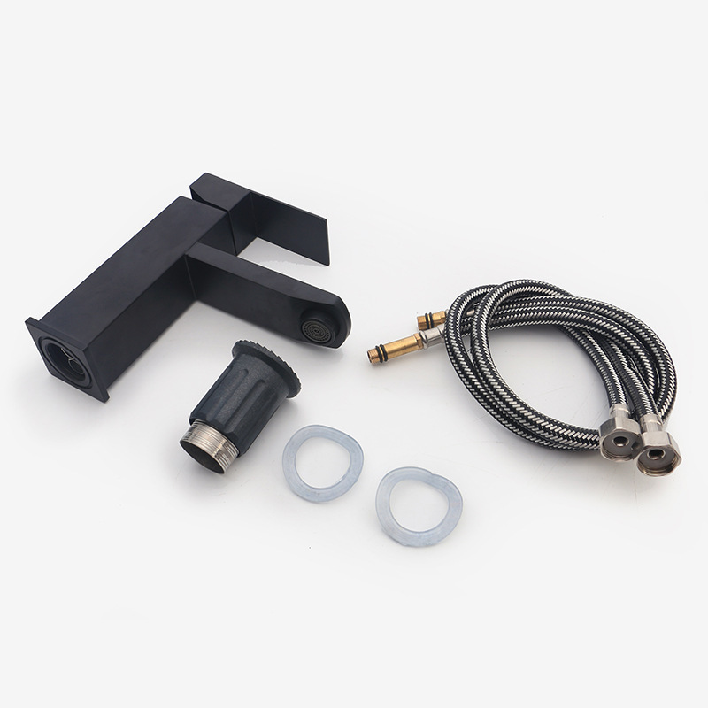 Black basin faucet stainless steel hot and cold square single hole wash basin wash basin bathroom faucet wholesale