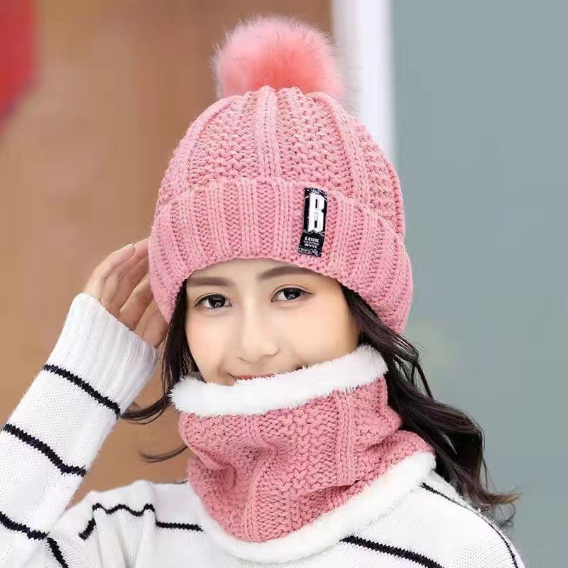 Winter Korean Style Woolen Hat for Women, Fleece-Lined and Thickeneded Scarf for Mother to Heattech While Cycling and Prevent Cold, Knitted Ear Protection Trendy Hat