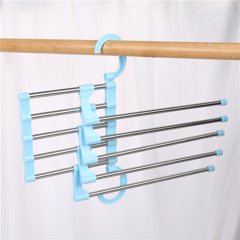 Pants Hanger Household Magic Trouser Clip Wardrobe Storage Clothes Hanger Stainless Steel Telescopic Foldableing Multi-layer Trouser Rack
