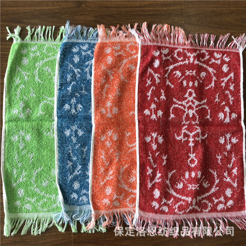 29x 55 manufacturers supply yarn-dyed jacquard polyester towel beard edge children's towel cloth foreign trade export tassel Africa South America