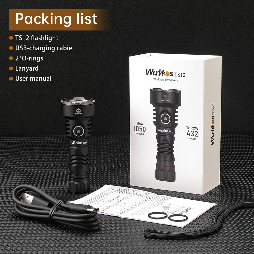 WURKKOS TS12 Strong Light Flashlight Outdoor Ultra-bright Long-range Small Portable Rechargeable Waterproof