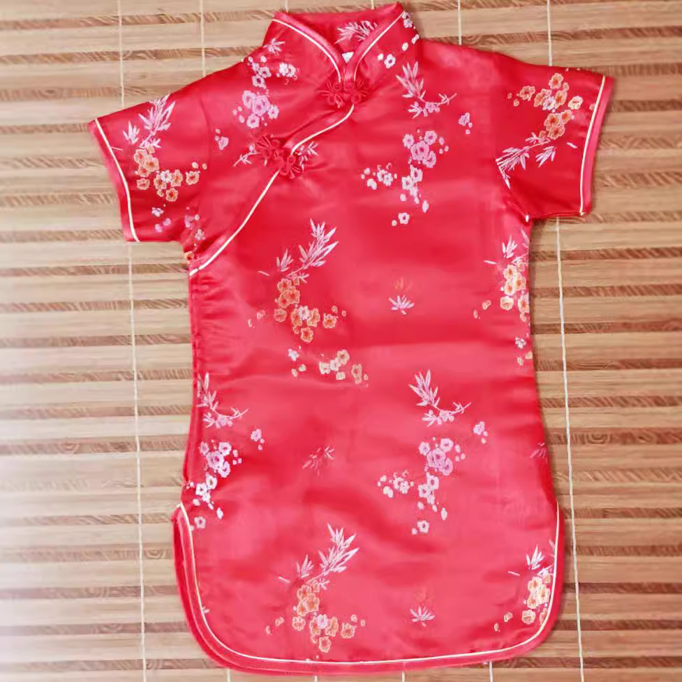 Прямые поставки фабрики жаккардовое платье чонгсам для девочек красное платье принцессы