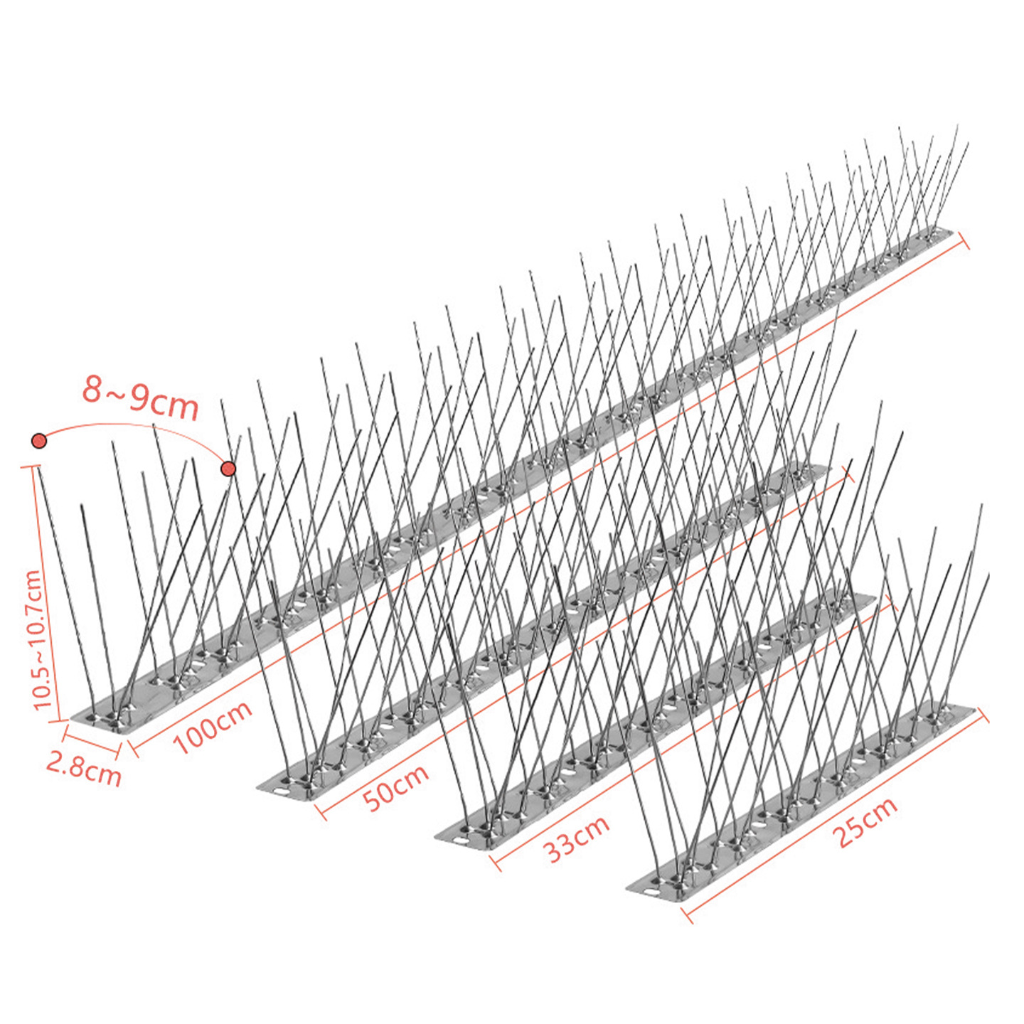 Stainless Steel Anti-Bird Spikes 304 Anti-Cat Anti-Climbing Spikes Bird Repellent Spikes Electric 25Cm33Cm50Cm100Cm Bird Repellent Protection