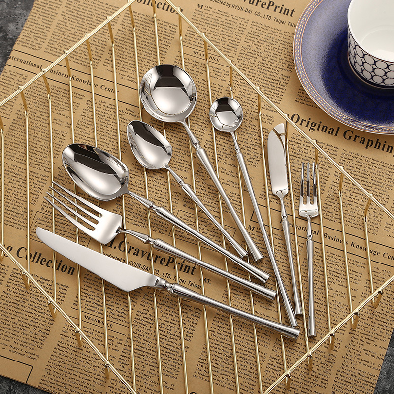 Nordic ins304 bar stainless steel tableware set cutlery small waist PVD bright gold plated knife fork spoon
