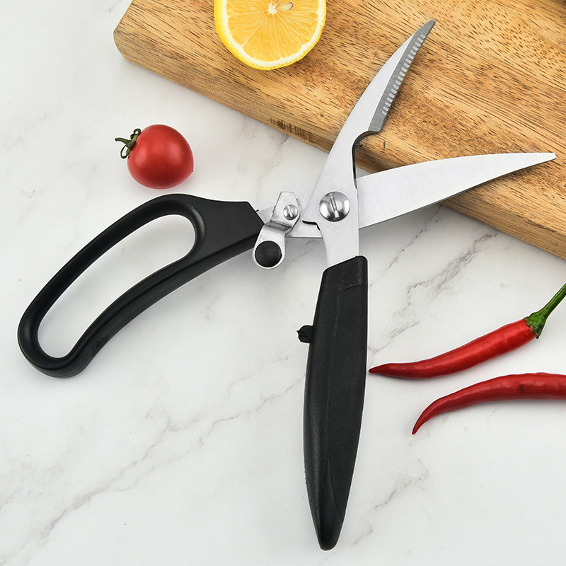 Spot multifunctional kitchen scissors stainless steel household scissors barbecue scissors food scissors plastic handle chicken bone scissors