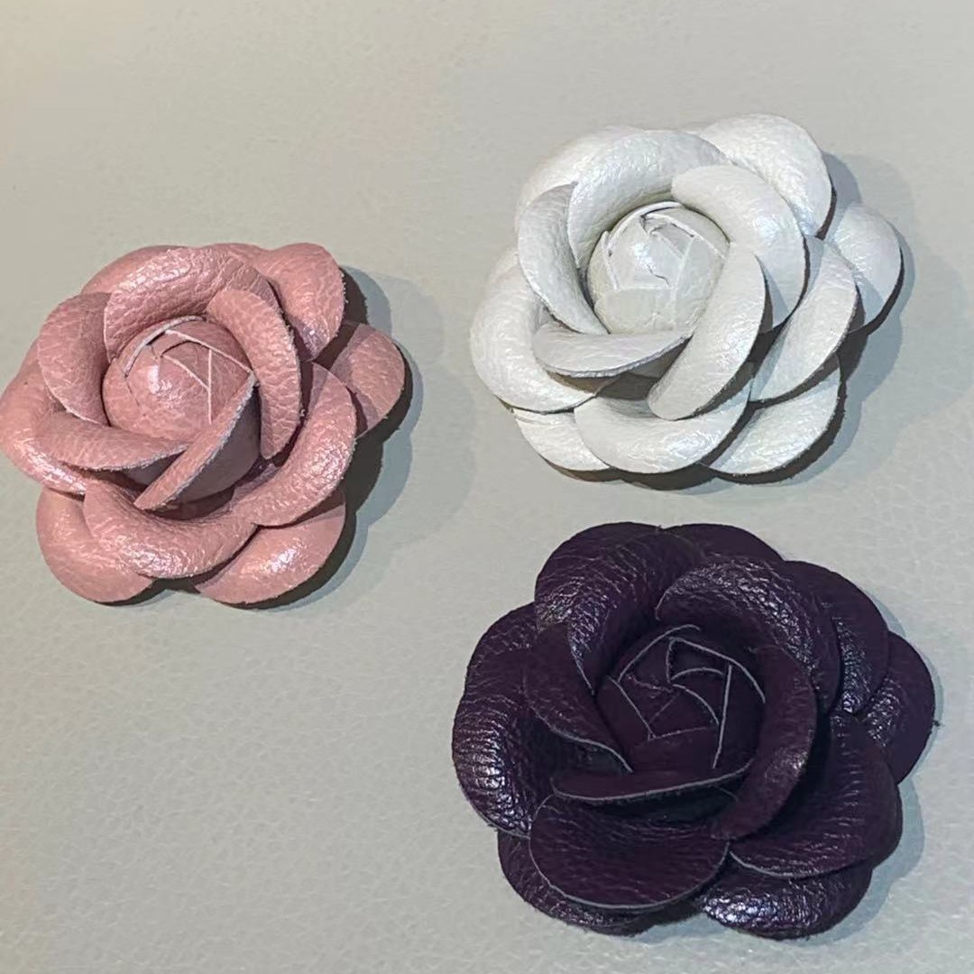 Handmade Leather Camellia Artificial Corsage DIY Bag Accessories 6.5cm Small Fragrance Ins Multi-Color Leather Flower Accessories