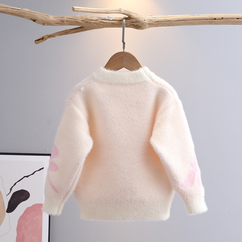 Girls' Knitwears, Bottoming Knitwears, Stylish Thickeneded Imitation Mink Velvet Girls' New Autumn and Winter Children's Pullovers for Babies
