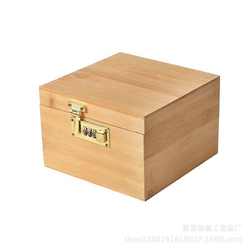 Solid Wood Password Lock Wooden Box Internet Celebrity Flip Square Wooden Box with Lock Bamboo Box Blind Box Source Manufacturer Supports Customization