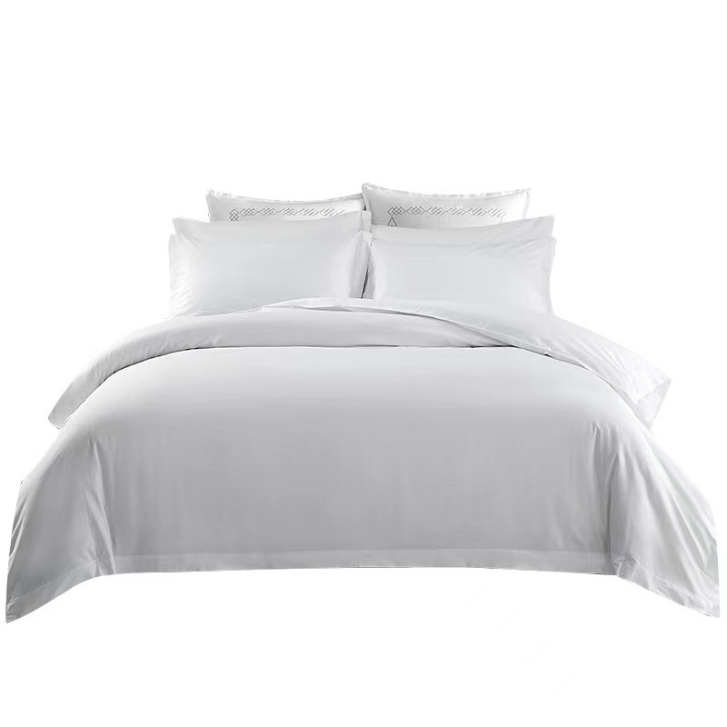 60-Count, 80-Count, Same Material as Used in All Seasons, Hotel Linen Four-Piece Set, Pure White Satin, Guesthouse Bed Sheet and Duvet Cover