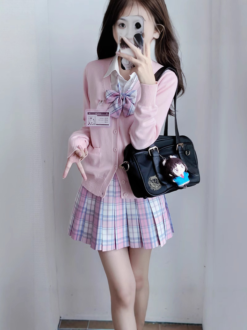 Jk Uniform Spring and Summer Slim-fit High Waist Pleated Skirt School Style Slim-fit All-match Cardigan Paid Skirt Japanese Style College Style suit