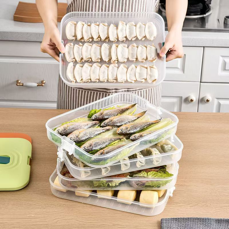 Large Capacity Dumpling Box Portable Fresh-keeping Box with Timing Multi-layer Combination Storage Box Kitchen Refrigerator Wonton Box