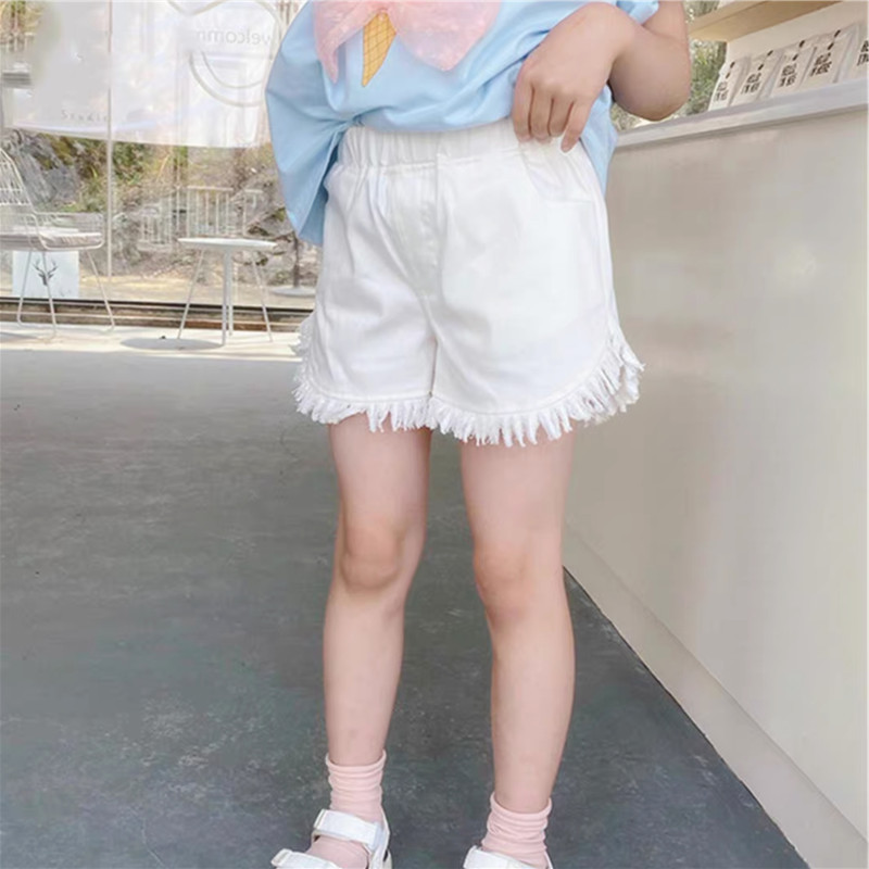 Girls' Denim Shorts Summer New Versatile Loose Fit for Toddlers and Older Children, Trendy Three-Quarter Length Shorts for Girls