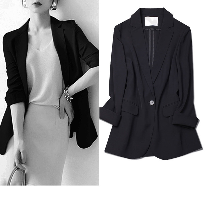 плюс сайз Женский костюм ранней весны, повседневный, с девятибалловыми рукавами, для полных девушек, пальто 21801 с пуговицей