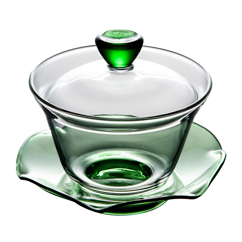 Sancai Cup Multi-Color Household Kung Fu Tea Set Cold and Heat Resistant Simple Tea Bowl High Borosilicate Glass Tea Cup Lid Bowl