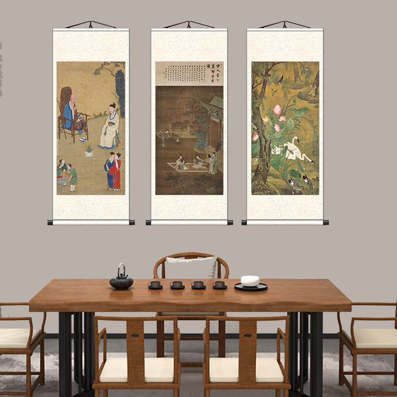 Zhang Daqian ink lotus flower and bird painting landscape painting silk painting feng shui hanging painting calligraphy and painting antique famous scroll painting