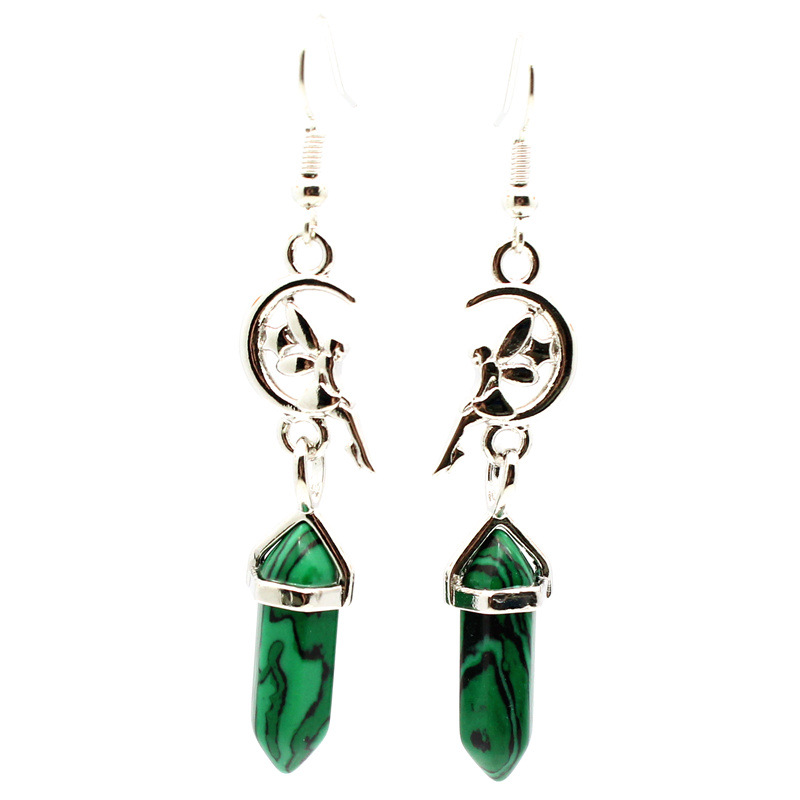 Foreign trade jewelry wholesale Europe and the United States hollow elf crystal hexagonal column ear hook redstone trinkets