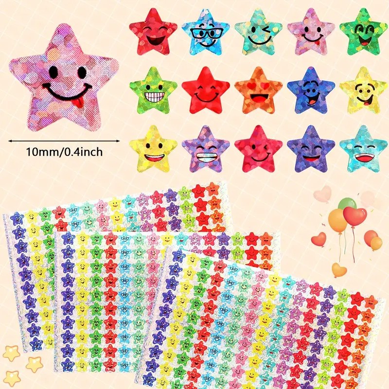 Glitter Foil Little Star Sticker, 15 Design Student Reward Happy Sticker, Glitter Foil Star Sticker