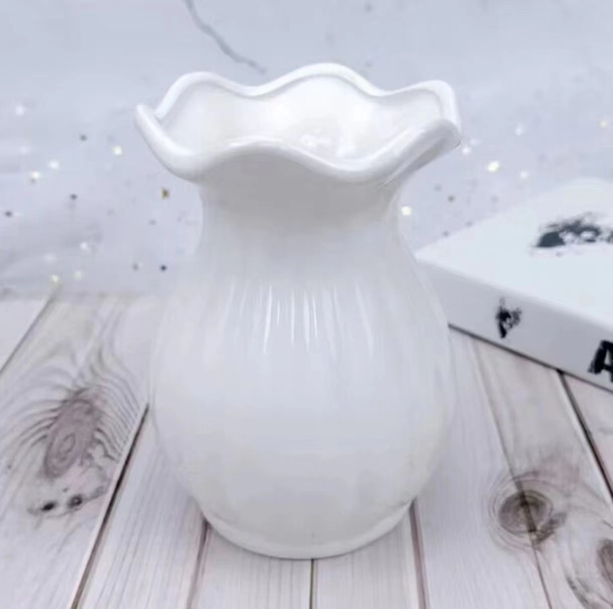 Crystal Rose Ceramic Vase Ruffled White Handmade Flower Pumpkin Durian Skirt Origami