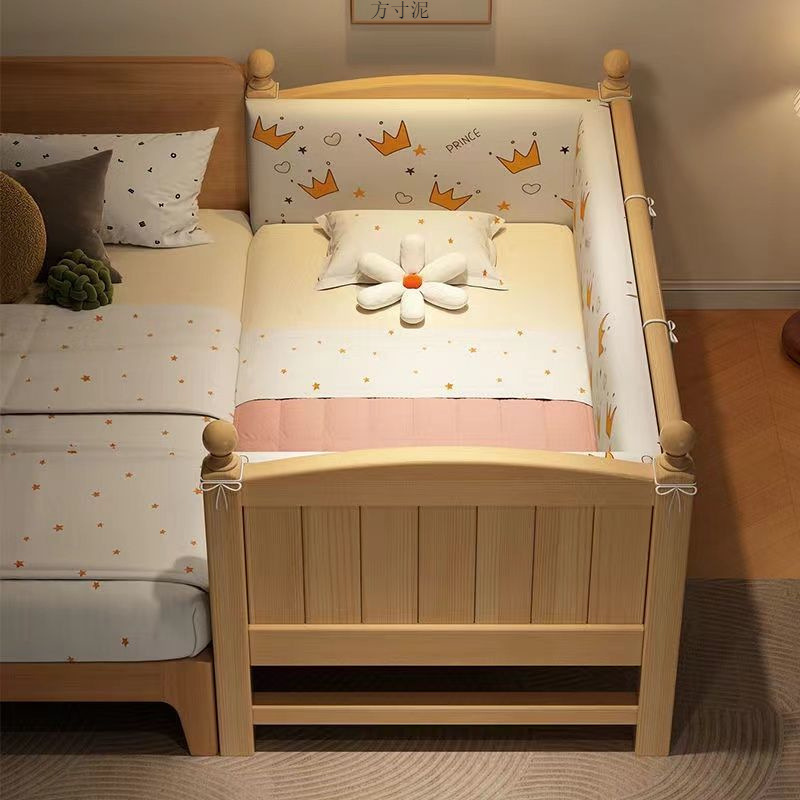 Детская кровать из массива дерева, регулируемая по высоте, расширенная кроватка для мальчиков и девочек