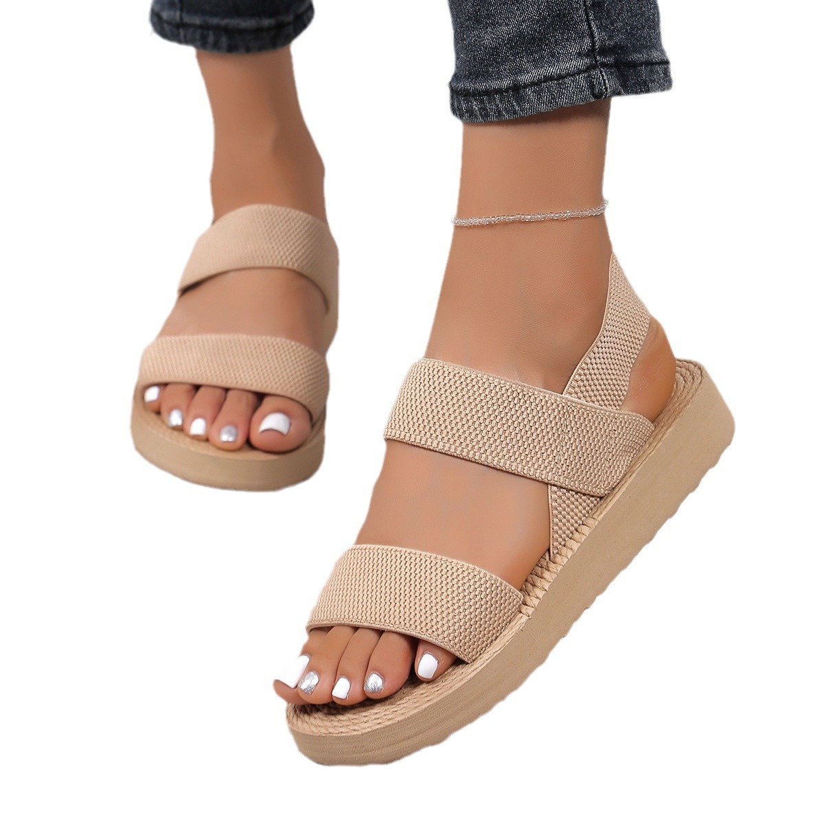 Sandals for Women Summer Cross-Border Fashion Outer Wear Roman Imitation Hemp Rope Bottom Women's Sandals Sandals Women's Flat Wedge Beach Sandals