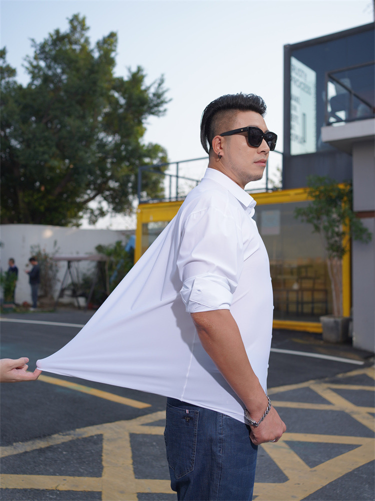 Spring and Autumn New plus size Men's Long-sleeved Shirt Chubby Brother's Non-marking Non-ironing High-elastic Solid Color Casual Shirt Plus Fat Plus Size