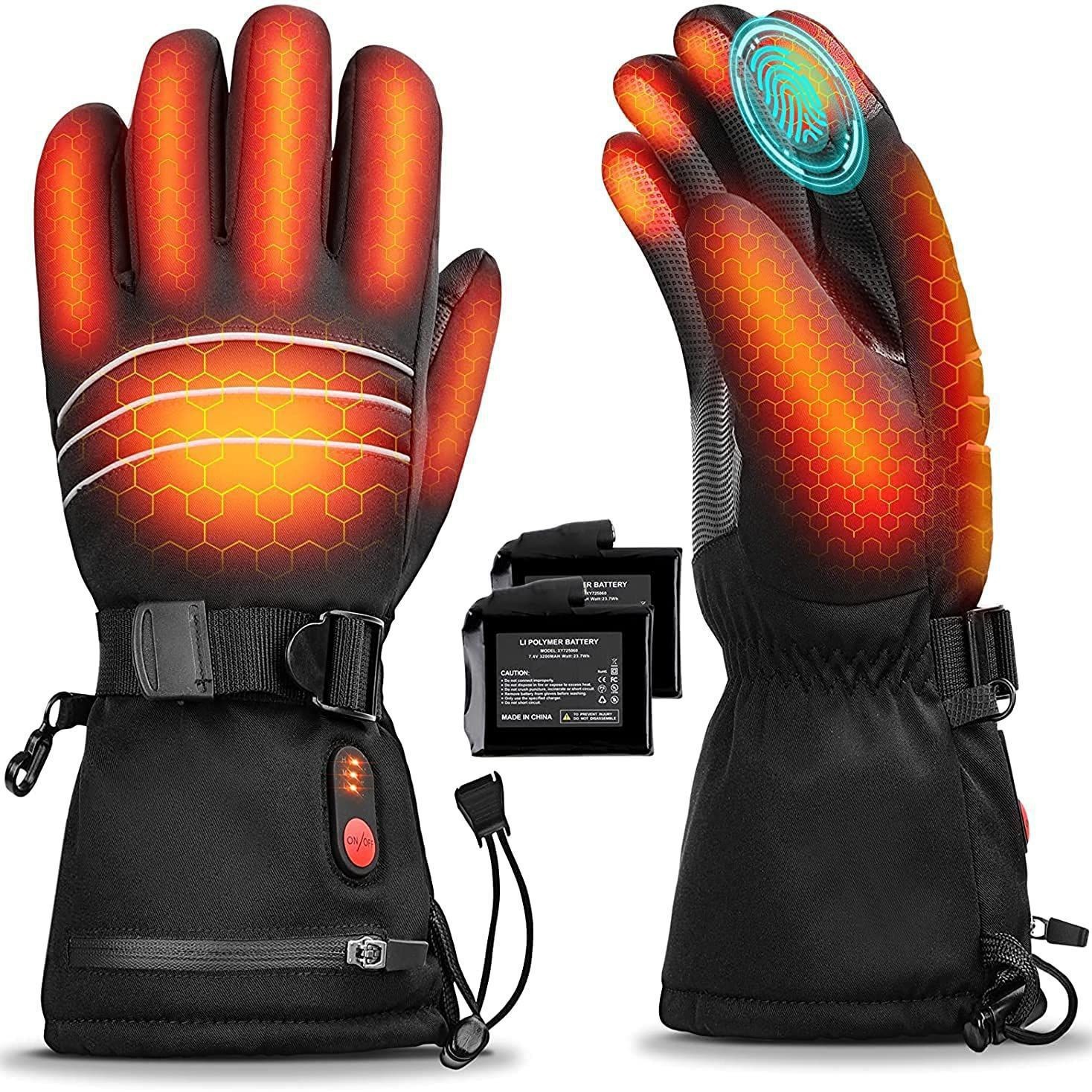 Cross-border 7.4V heating gloves outdoor skiing electric heating gloves five-finger touch screen warm cold heating gloves