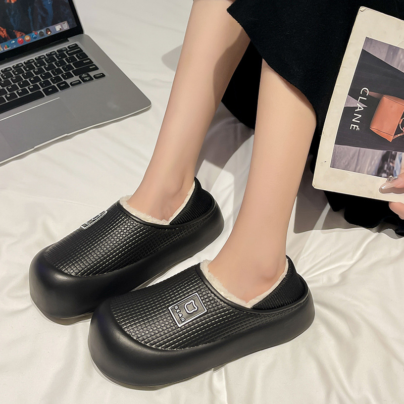 TikTok Cotton Slippers Women's Autumn and Winter 2024 New Convenient Indoor and Outdoor Warm Waterproof Non-slip Plush Moon Shoes