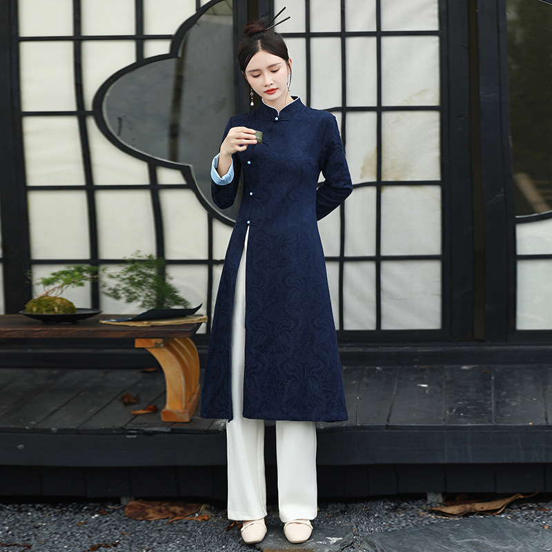 9663 cheongsam top improved Hanfu women's tea suit new Chinese Zen suit Chinese style Tang suit + pants