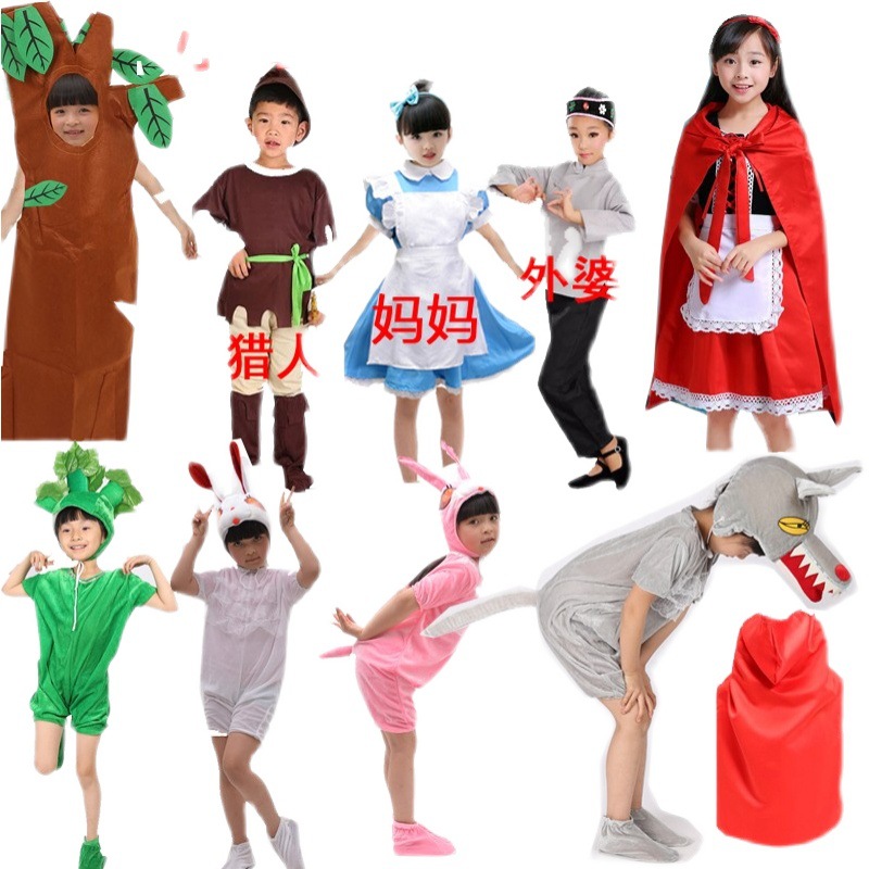 Fairy Tale Drama Kidsren's Performance Costumes Textbook Drama Little Red Riding Hood Big Bad Wolf Hunter Mom Grandma Grandma Big Tree Little Tree
