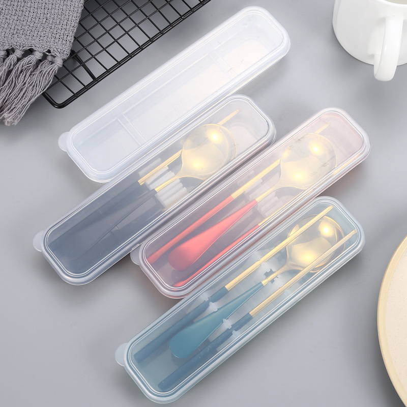 Creative Plastic Transparent Portable Cutlery Box Student Travel Outing Cutlery Box Cutlery Box Chopsticks Straw Box Empty Box