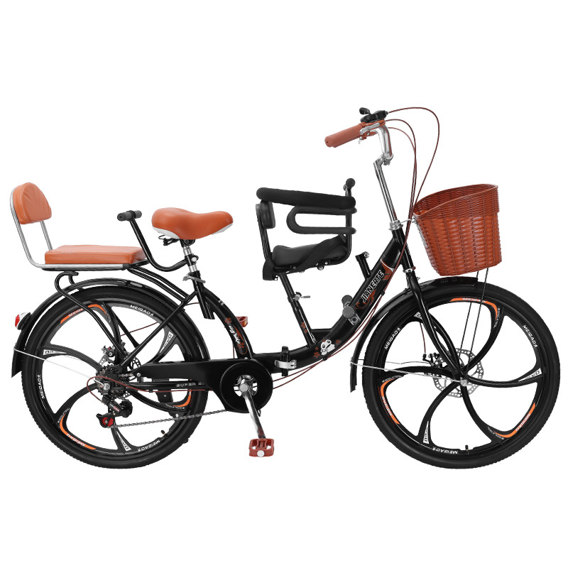 Parent-child bicycle with child mother and child folding bicycle walking baby three-seat disc brake integrated wheel to pick up children