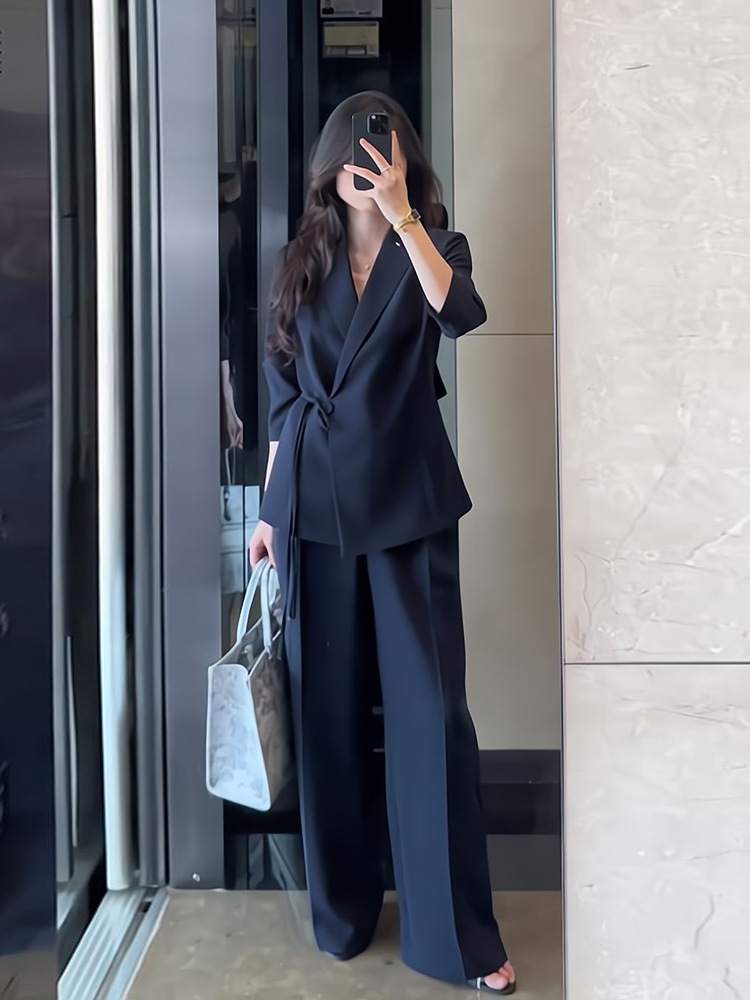 2730 весенний новый профессиональный облегающий костюм для женщин плюс сайз, для полных девушек, с широкими брюками, двухкомпонентный костюм