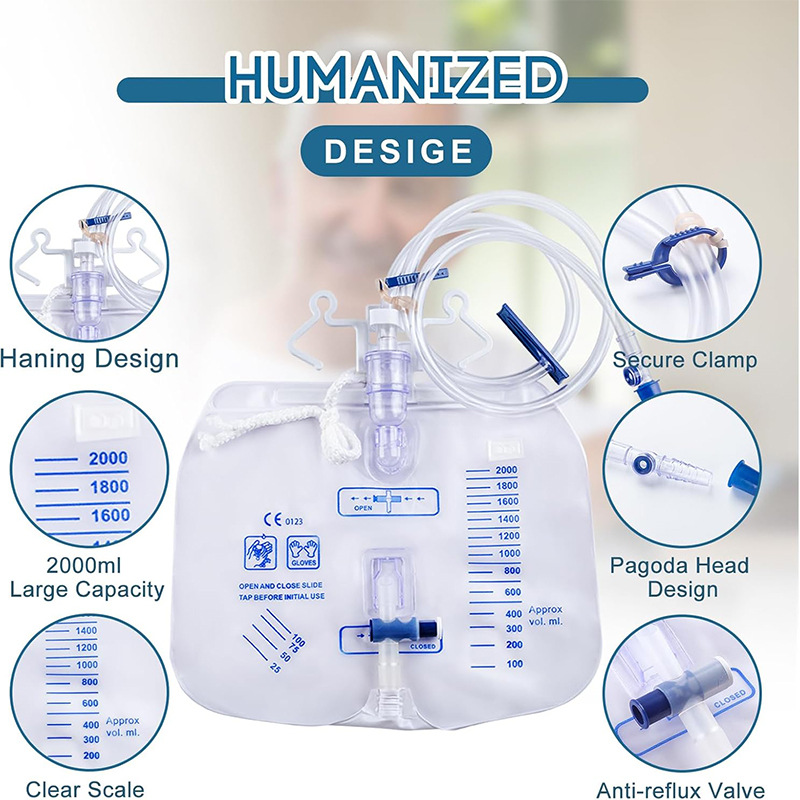 Cross-border disposable urine bag 2000ml drainage bag anti-reflux urine bag with drip bottle catheter for men and women to collect urine