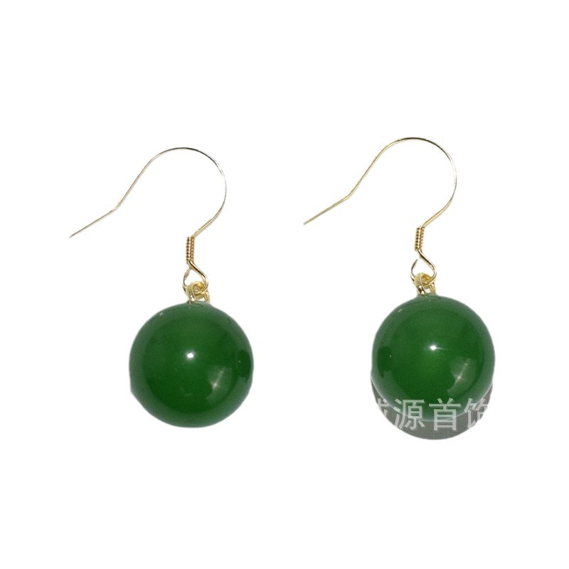 S925 sterling silver high quality natural green chalcedony ear hook simple versatile classic green agate earrings factory wholesale