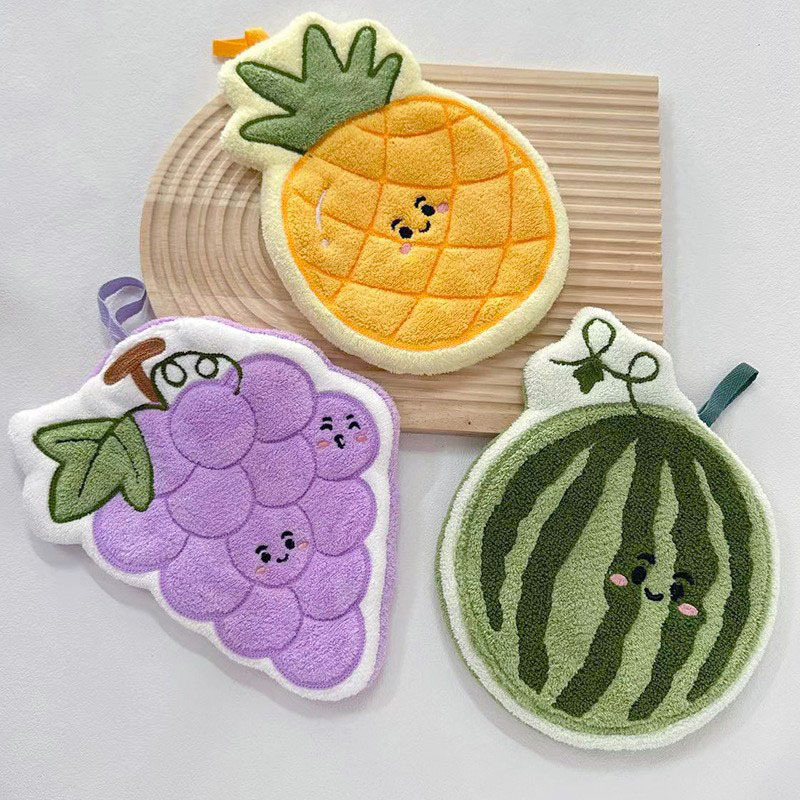Cross-Border Supply Fruit Hand Towels Coral Fleece Hanging Towels Kitchen Bathroom Absorbent Cloths Small Gifts Temu Dropshipping