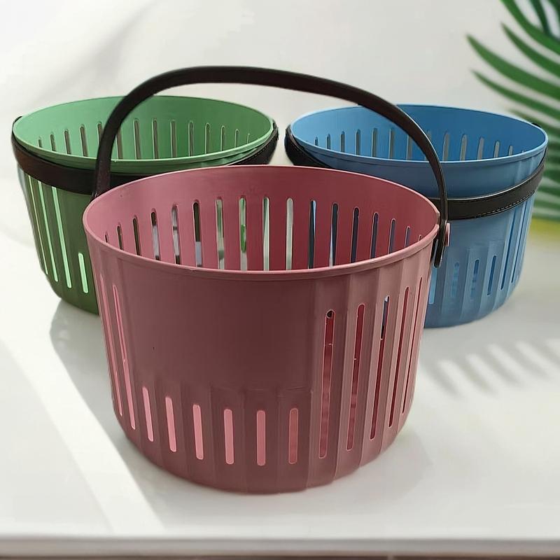 New Round Leather Handle Bath Basket Household Toiletries Storage Basket Cosmetic Storage Basket