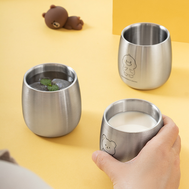 304 stainless steel small Cup children's water Cup household cute double-layer anti-scald Cup Baby Milk Cup wholesale